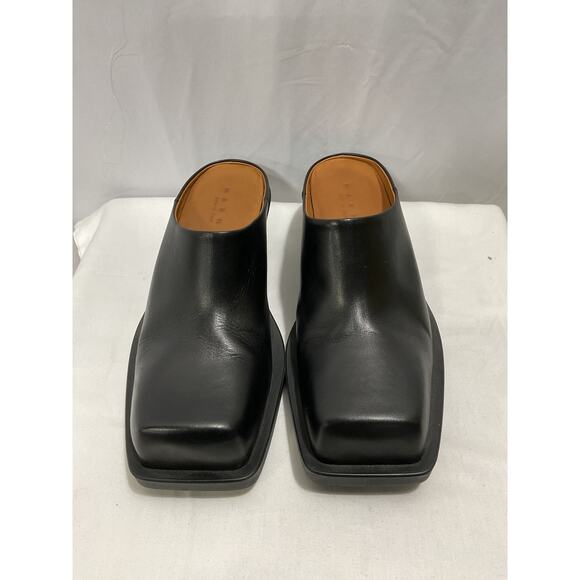Marni 'Sabot' Black Leather Square Toe Clog Size 9 - Picture 2 of 5